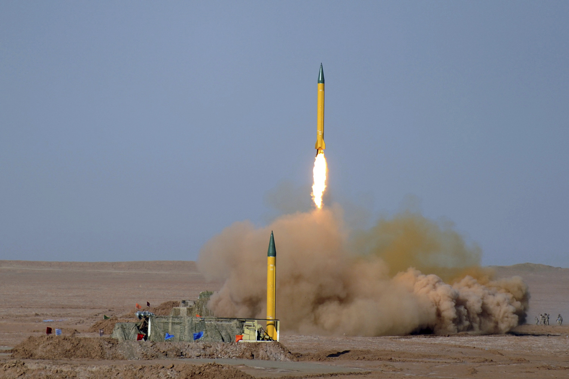 epa03293474 The upgrade version of medium range missile Shahab-1, is launched during the second day of military exercises, codenamed Great Prophet, by Iran's elite Revolutionary Guards at the Lut desert in southeastern Iran, 03 July 2012. Report said that on the second day of a military manoeuvre in the Lut desert in southeastern Iran, several missiles were successfully tested, without giving further details.  The IRGC plans to test all of its short-, medium- and long-range missiles in the ongoing manoeuvre which took place one day after the European Union's latest oil sanctions against Tehran went into effect.  EPA/Mojtaba Heydari